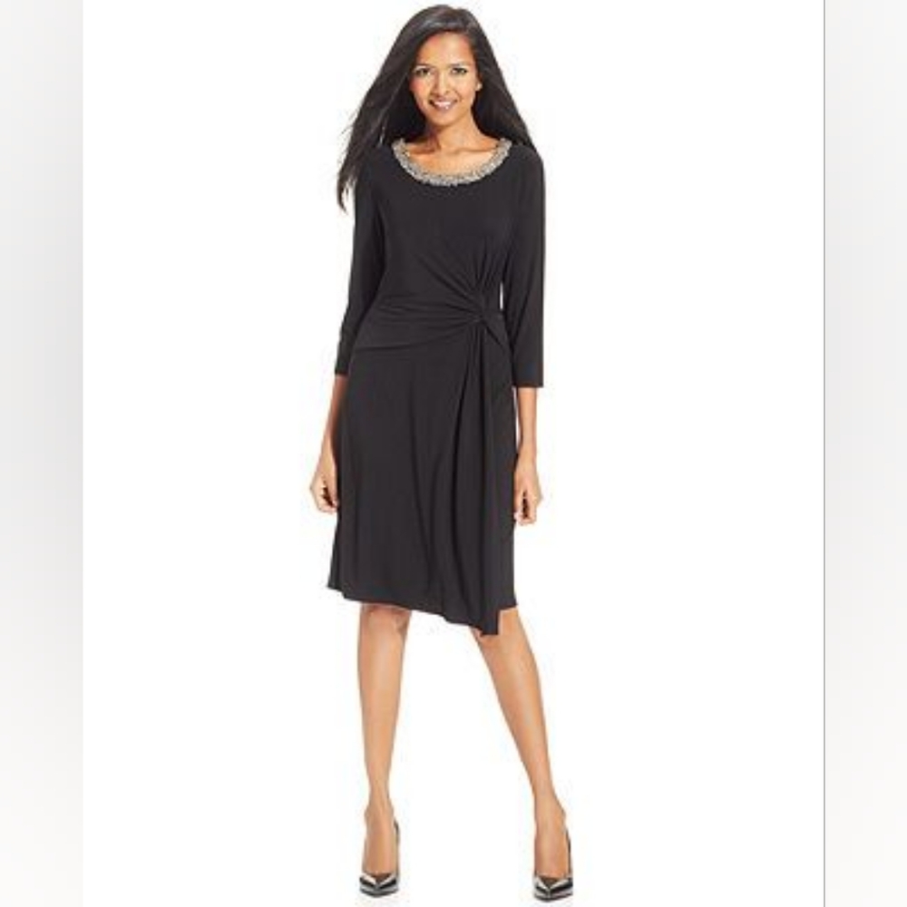 Anne Klein bejeweled neckline black plus size dress size 16W EUC